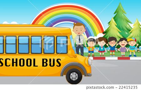 Children and school bus on the road Children and school bus on the road 22415235