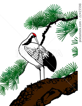 Pine, white crane, flowers and birds 22415598