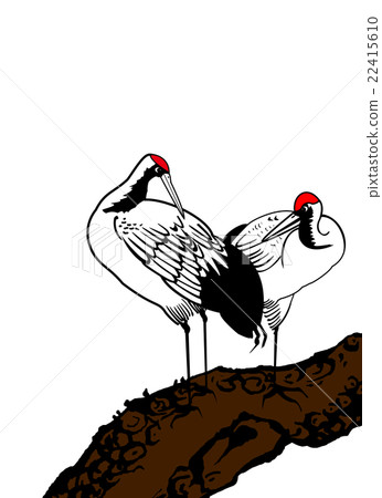 心形雙鶴松樹白鶴花鳥 22415610