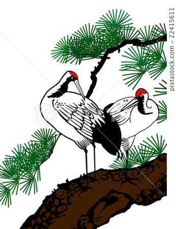 心形雙鶴松樹白鶴花鳥 22415611