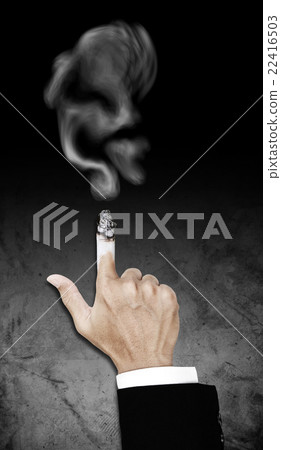 Hand with burning cigarette with smoke 22416503