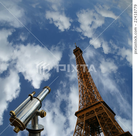 Telescope viewer and Eiffel Tower in Paris, France 22418779