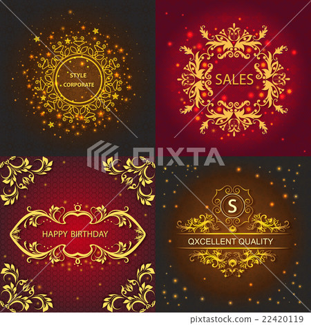 Set greeting card, floral ornament, shiny lights 22420119