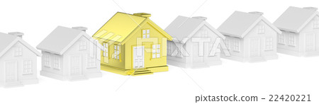 Golden unique house standing in row of houses 22420221