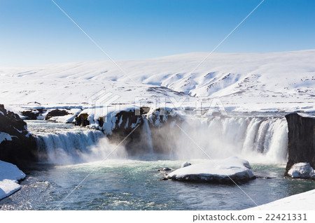 Beautiful big waterfall and clear blue sky  22421331
