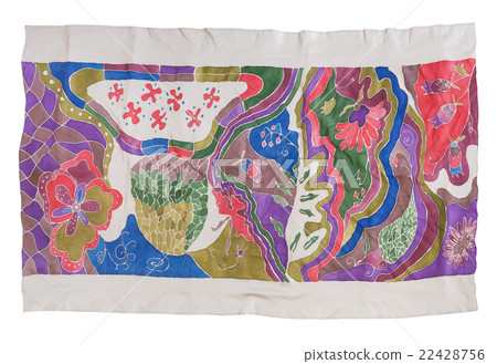 top view of hand painted gray batik silk scarf 22428756