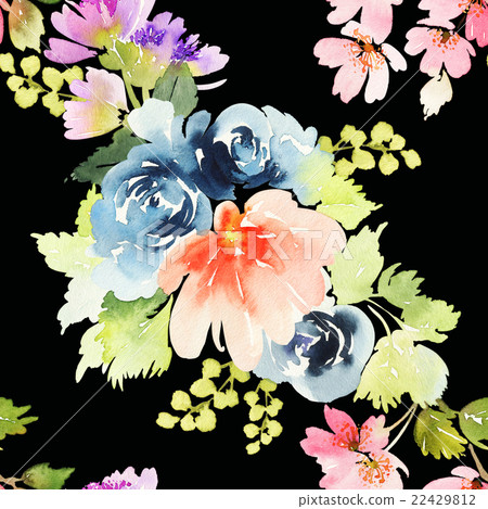 Seamless pattern with flowers watercolor 22429812