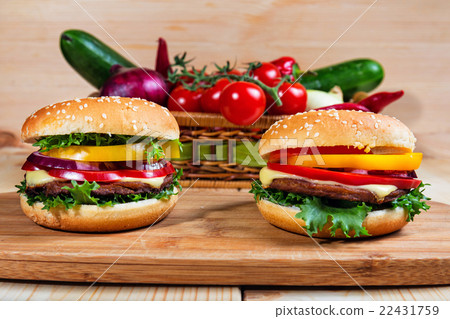 homemade hamburger with fresh vegetables, close up 22431759