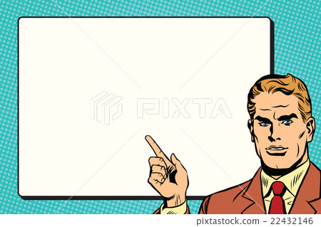 The man points to a white background sheet retro 22432146