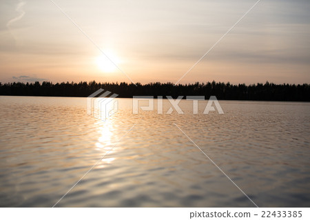 Landscape of forest and lake in the evening. 22433385