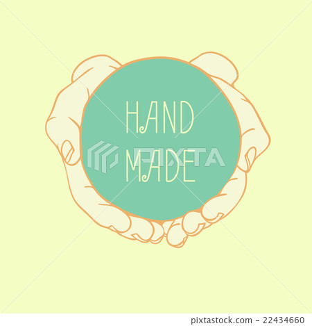 Handing Vector Label Vector label HAND MADE with cupped hands - Stock Illustration [22434660 ...