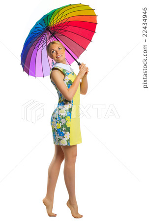 Young woman with multicolor umbrella 22434946