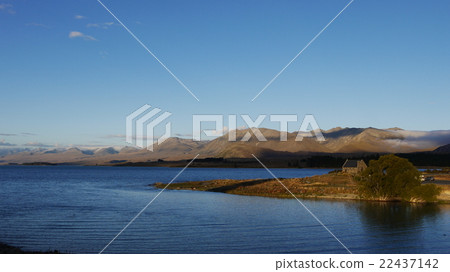 The chapel of the good shepherd of Lake Tekapo lit by the sunset 22437142