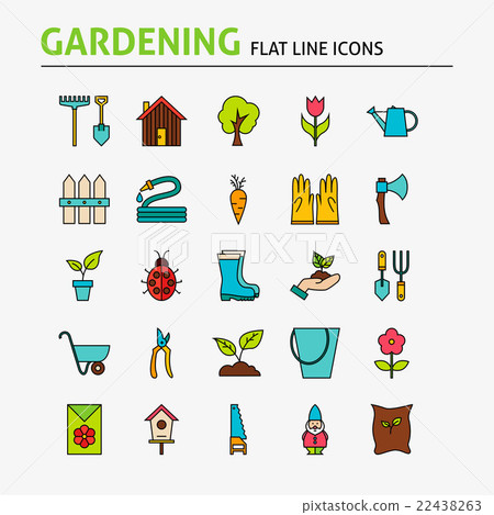 Garden Colorful Flat Line Icons Set - Stock Illustration [22438263] - PIXTA