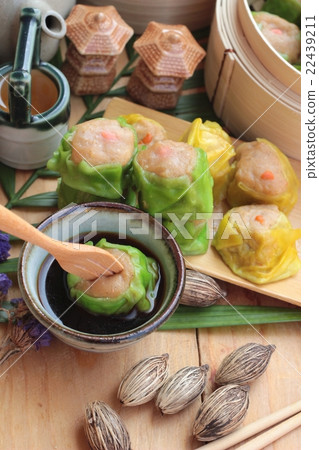 Chinese steamed dumpling and hot tea delicious. Chinese steamed dumpling and hot tea delicious. 22439211