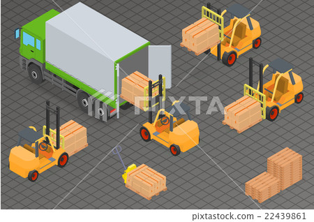 Loading or unloading a truck in the warehouse. 22439861