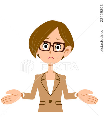 A woman wearing glasses and wearing a suit gets shocked A woman wearing glasses and wearing a suit gets shocked 22439898