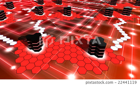 Supercomputer network on in red hexagon shaped 22441119