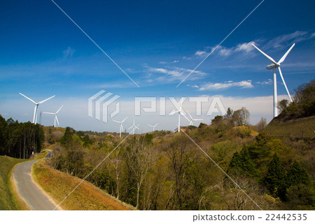 Aoyama Wind Farm shining in blue sky Aoyama Wind Farm shining in blue sky 22442535