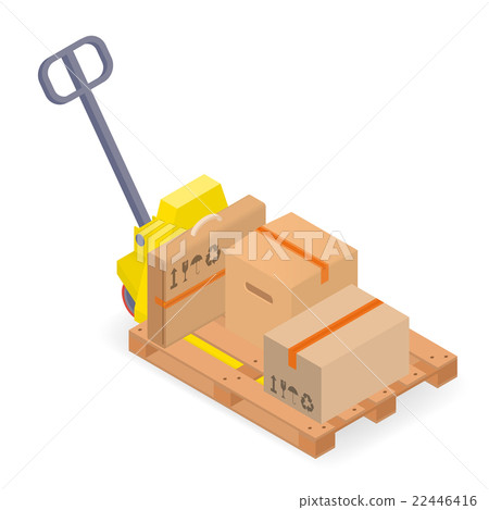 Isometric pallet truck with cardboard boxes  22446416