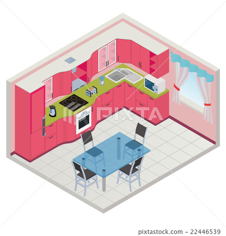 Vector isometric kitchen interior - Stock Illustration [22446539] - PIXTA