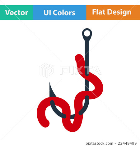Flat design icon of worm on hook Flat design icon of worm on hook 22449499