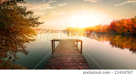 Red autumn and fishing pier Red autumn and fishing pier 22450767