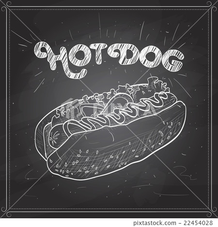hot dog scetch on a black board hot dog scetch on a black board 22454028
