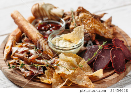 Beer snacks plate. Meat and chips 22454638