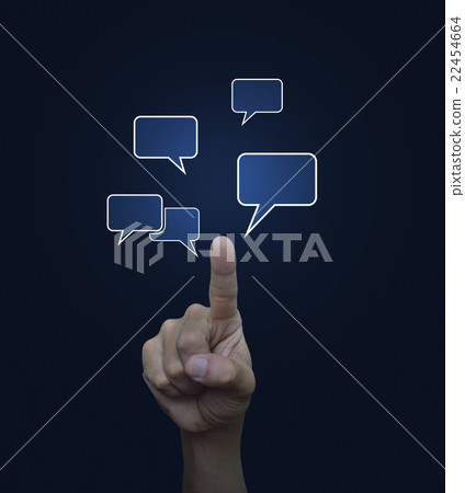 Hand point to social chat sign Hand point to social chat sign 22454664