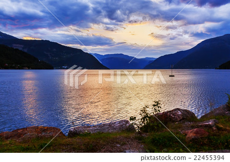 Sunset in fjord Hardanger Norway Sunset in fjord Hardanger Norway 22455394
