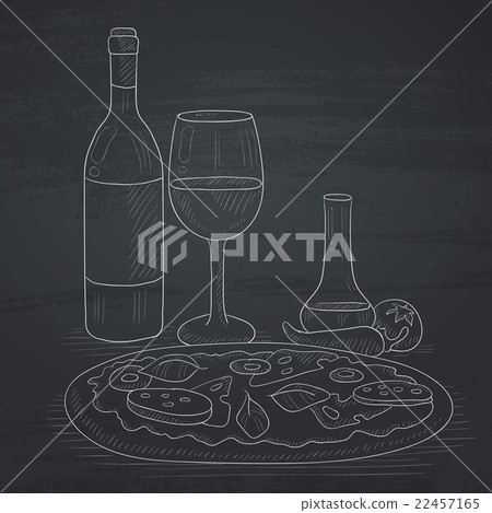 Dinner with wine and pizza. Dinner with wine and pizza. 22457165