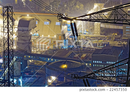 power station at night with smoke 22457350