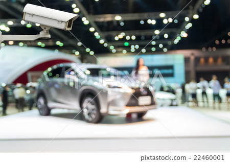 CCTV security camera on monitor the Abstract blurred photo of motor show, car show room CCTV security camera on monitor the Abstract blurred photo of motor show, car show room 22460001