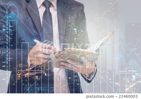 Double exposure of businessman with Trading graph on the cityscape background,Business financial concept Double exposure of businessman with Trading graph on the cityscape background,Business financial concept 22460003