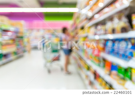 Abstract blurred photo of store with trolley in department store bokeh background 22460101