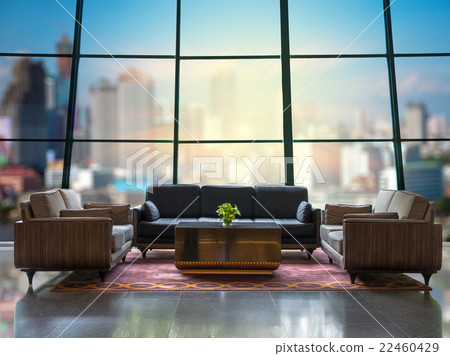 Lobby area of a hotel which can see abstract Blurred photo of cityscape with sun background Lobby area of a hotel which can see abstract Blurred photo of cityscape with sun background 22460429