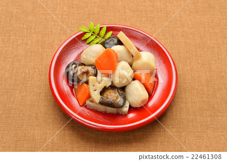 Japanese food, simmered vegetables and root vegetables (taro, shiitake mushrooms, carrots, lotus root). 22461308
