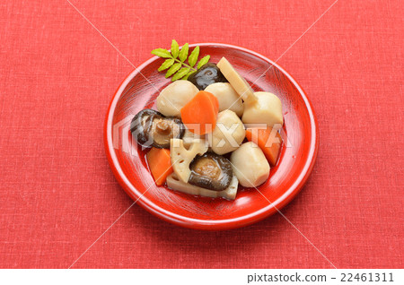 Japanese food, simmered vegetables and root vegetables (taro, shiitake mushrooms, carrots, lotus root). 22461311