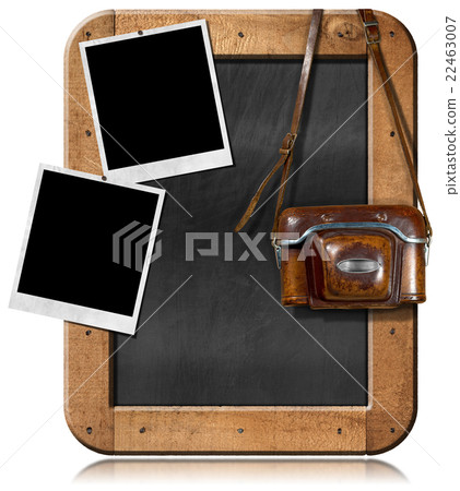 Old Camera with Blackboard and Empty Photos Old Camera with Blackboard and Empty Photos 22463007