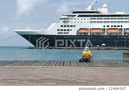 Large cruise ship docked at the port of Aruba 22464107
