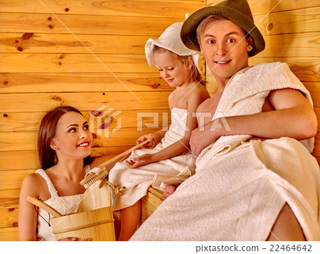 Group people in hat at sauna. Group people in hat at sauna. 22464642