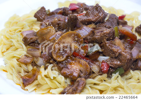 Spaghetti with vegetables and basil olives and che 22465664