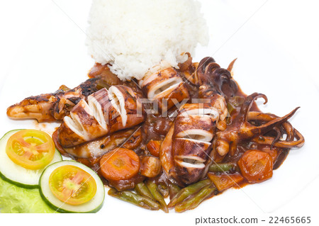squid grilled with vegetables in tomato sauce 22465665