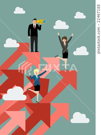 Business man and woman standing on red graphs up Business man and woman standing on red graphs up 22467188