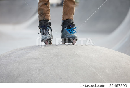 Feet of aggressive inline rollerblader skatepark Feet of aggressive inline rollerblader skatepark 22467893