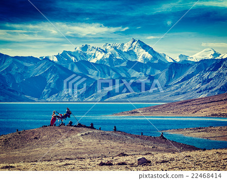 Buddhist prayer flags lungta at Himalayan lake Tso 22468414