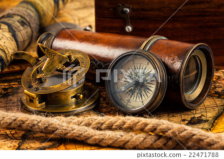 Old vintage compass and navigation instruments on 22471788