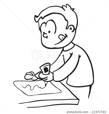 simple black and white little boy gluing paper 22472383