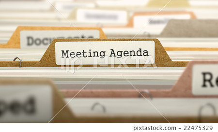 圖庫插圖: meeting agenda concept. folders in catalog.